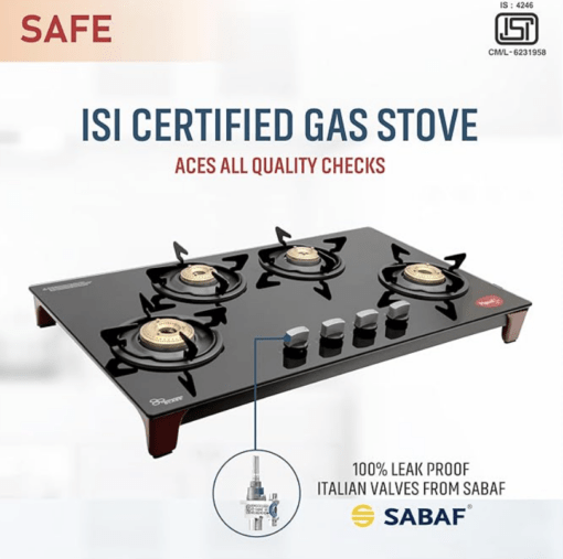 Pigeon by Stovekraft Infinity Glass Top 4 Burner Gas Stove, Manual Ignition (Black) - Image 3
